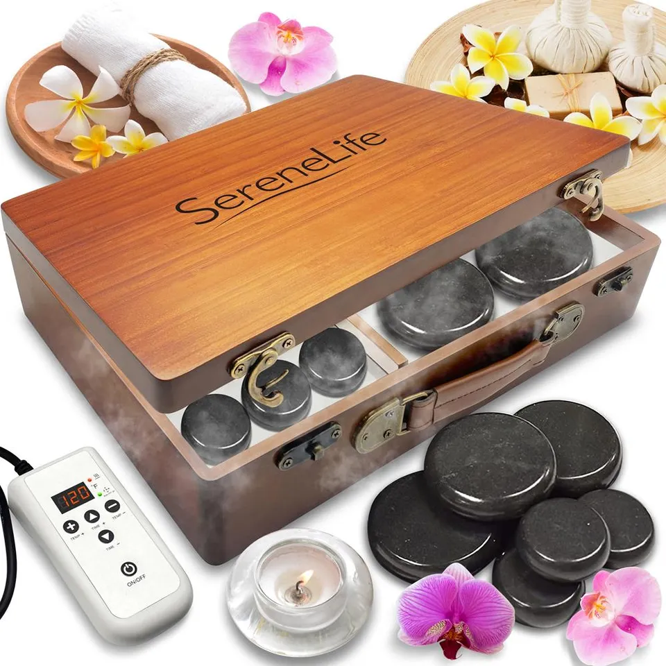 Serenelife Massage Hot Stone Set 12 Basaltsteine Wärmer