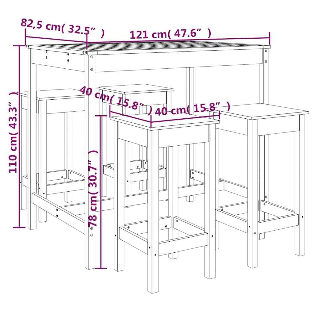 vidaXL 5-tlg. Gartenbar-Set Bartisch weiß ohne Lehne