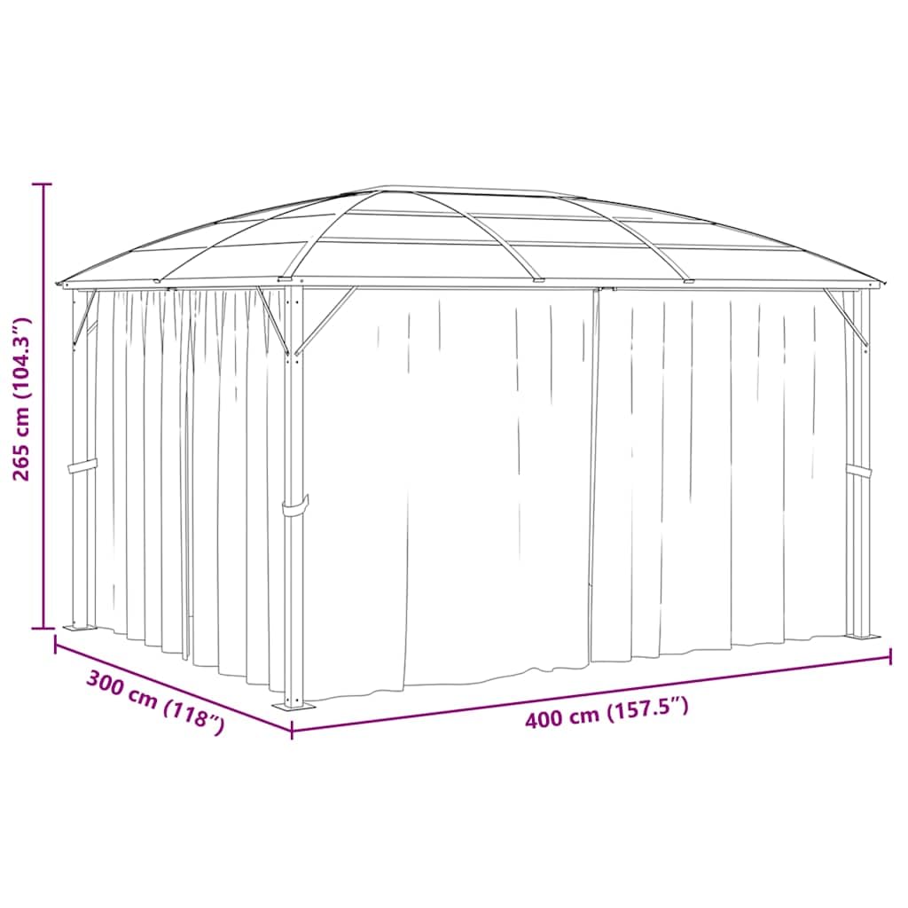 vidaXL Pavillon Anthrazit 400x300x265 cm mit Vorhängen