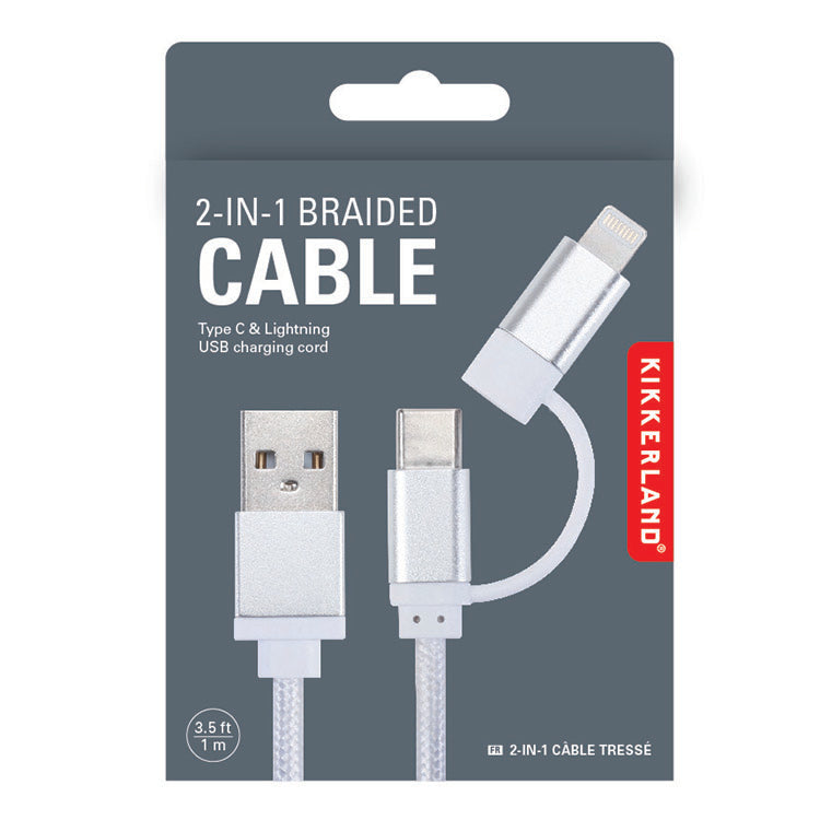 Kikkerland Silver 2-in-1 Braided Cable USB-C Lightning silber