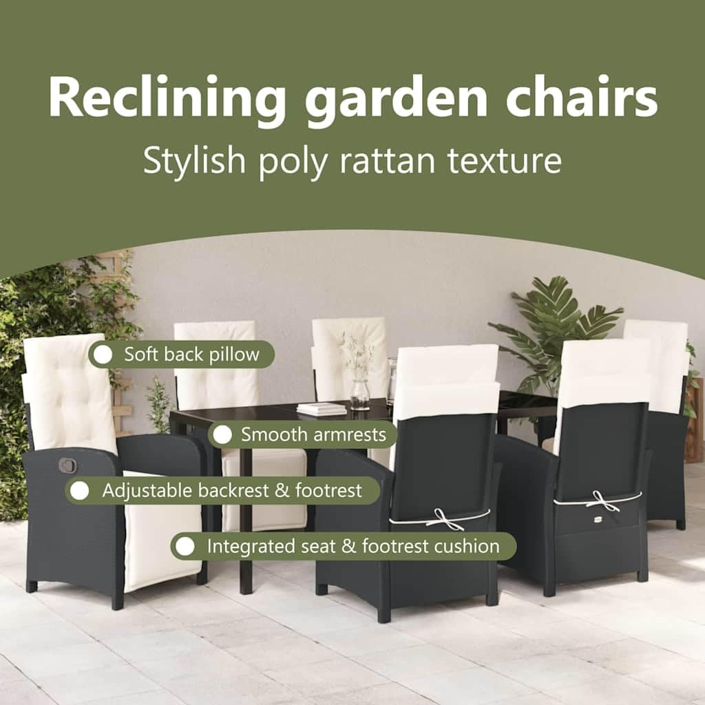 vidaXL Heim & Garten Garten Essgruppe 7-tlg Schwarz Poly-Rattan