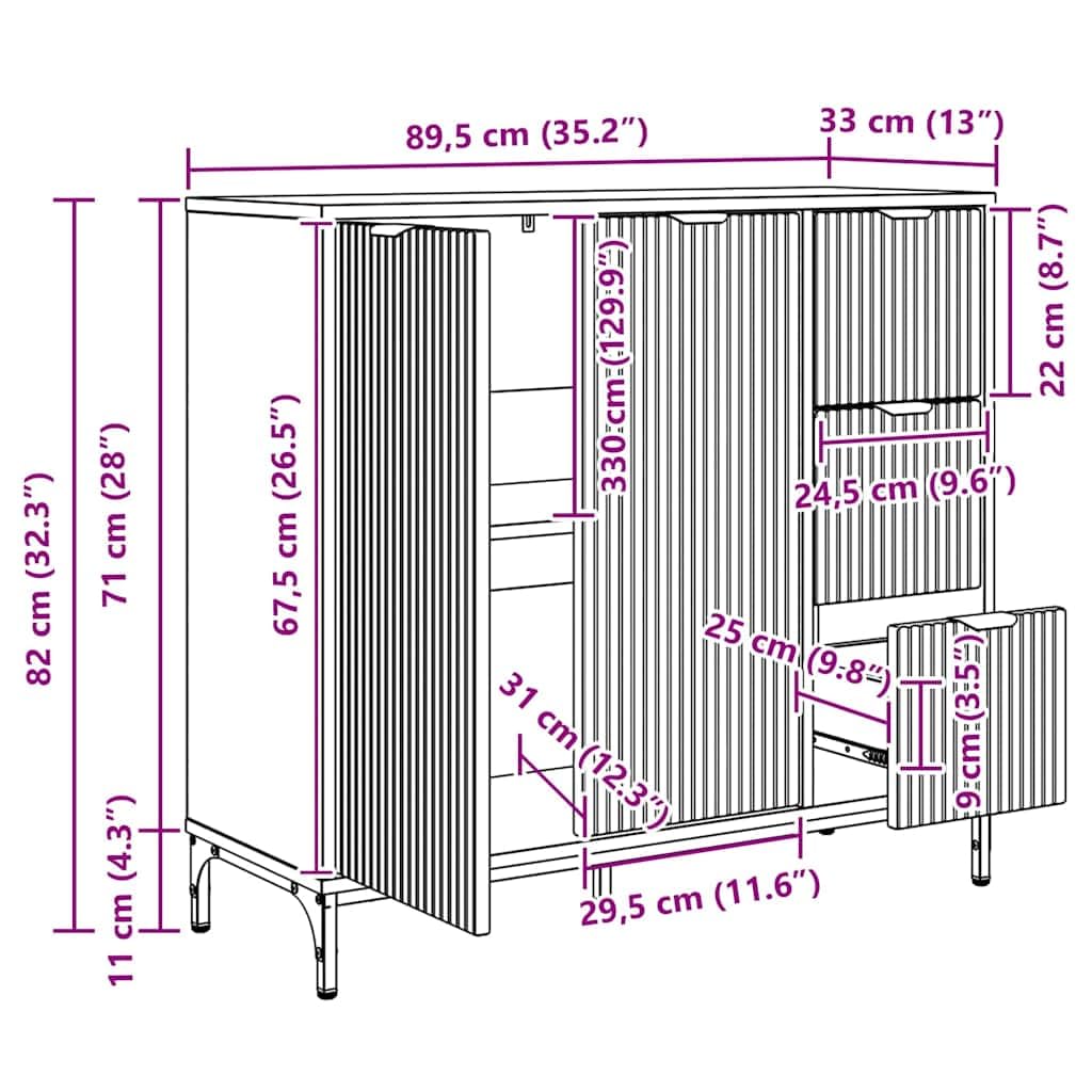 vidaXL Möbel Sideboard Weiß Holzwerkstoff 89,5x33x82 cm