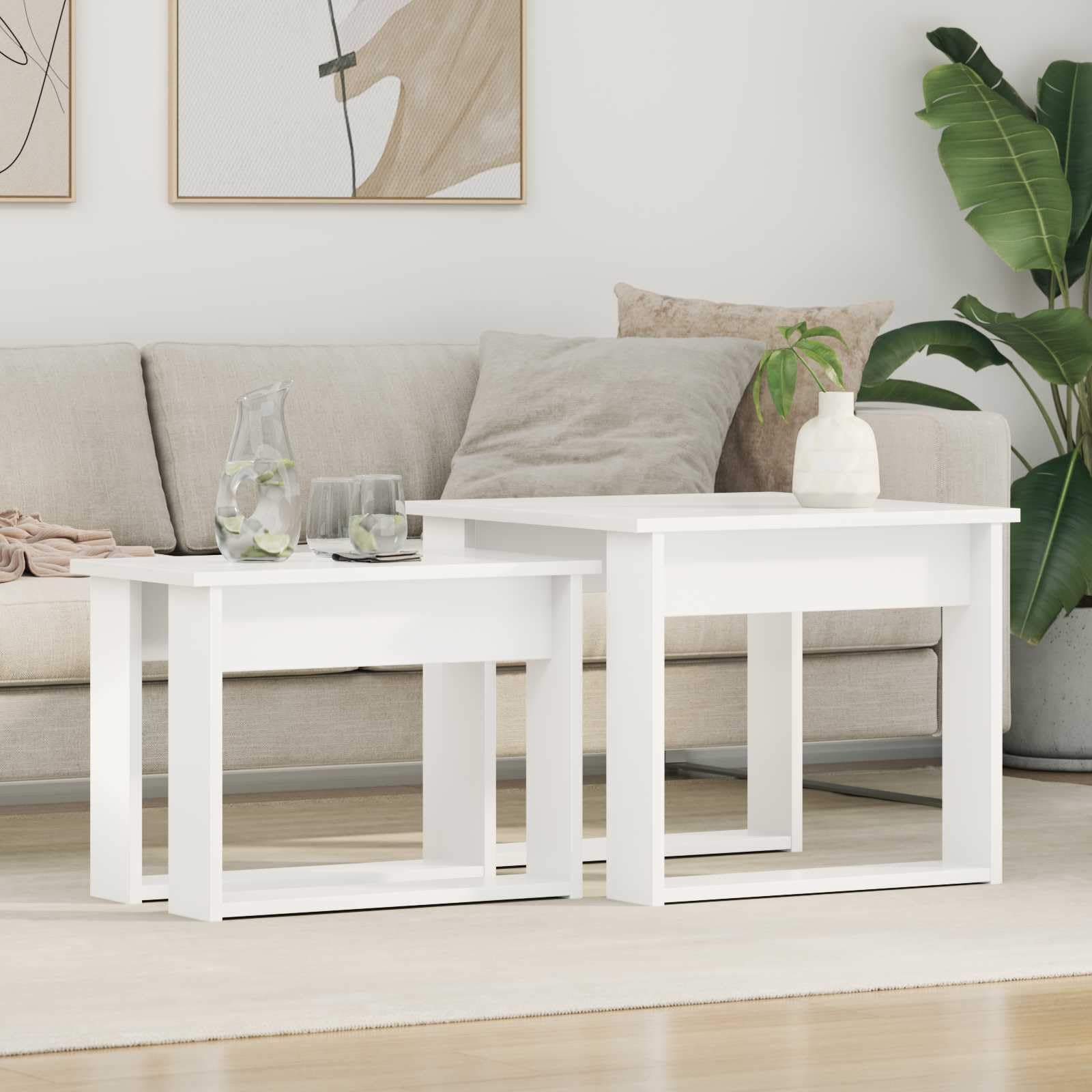 vidaXL Heim & Garten Couchtisch Set 2-tlg Weiß Holzwerkstoff