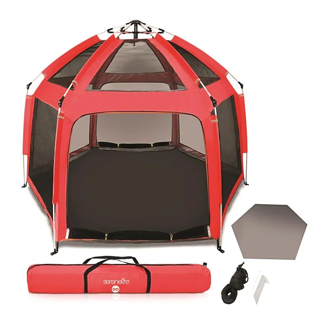 Serenelife Pet Care Laufstall faltbar Rot 6-teilig mit Matratze