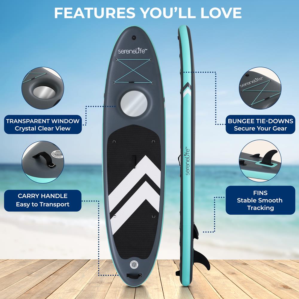 Serenelife SUP aufblasbares SUP-Board transparent SLSUPCL01 Set