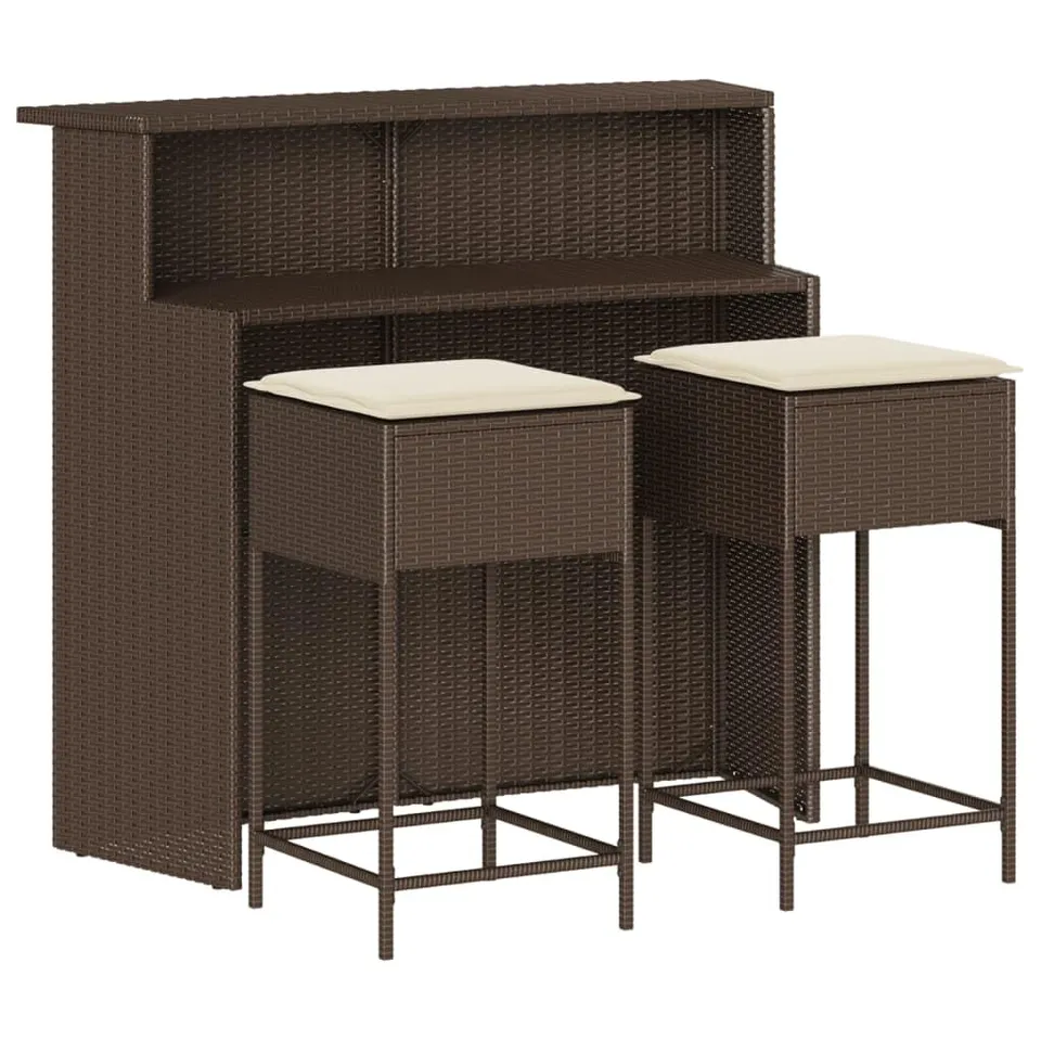 vidaXL Gartenbar-Set 3-TLG Poly Rattan Braun mit Kissen