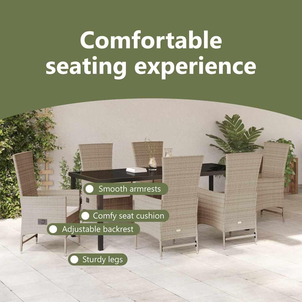 vidaXL Heim & Garten Essgruppe Beige Poly-Rattan Glastisch