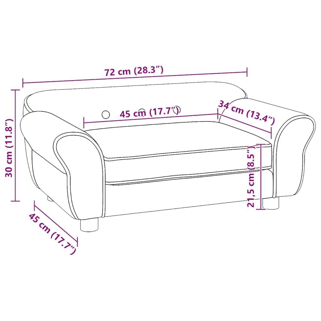 vidaXL Hundesofa Grau Plüsch 72x45x30cm Haustiersofa