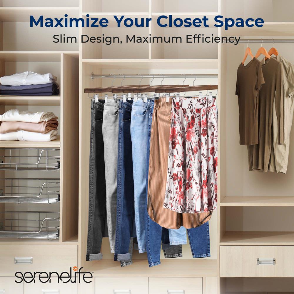 Serenelife Storage Hosenbügel Holz 30er braun mit Clips