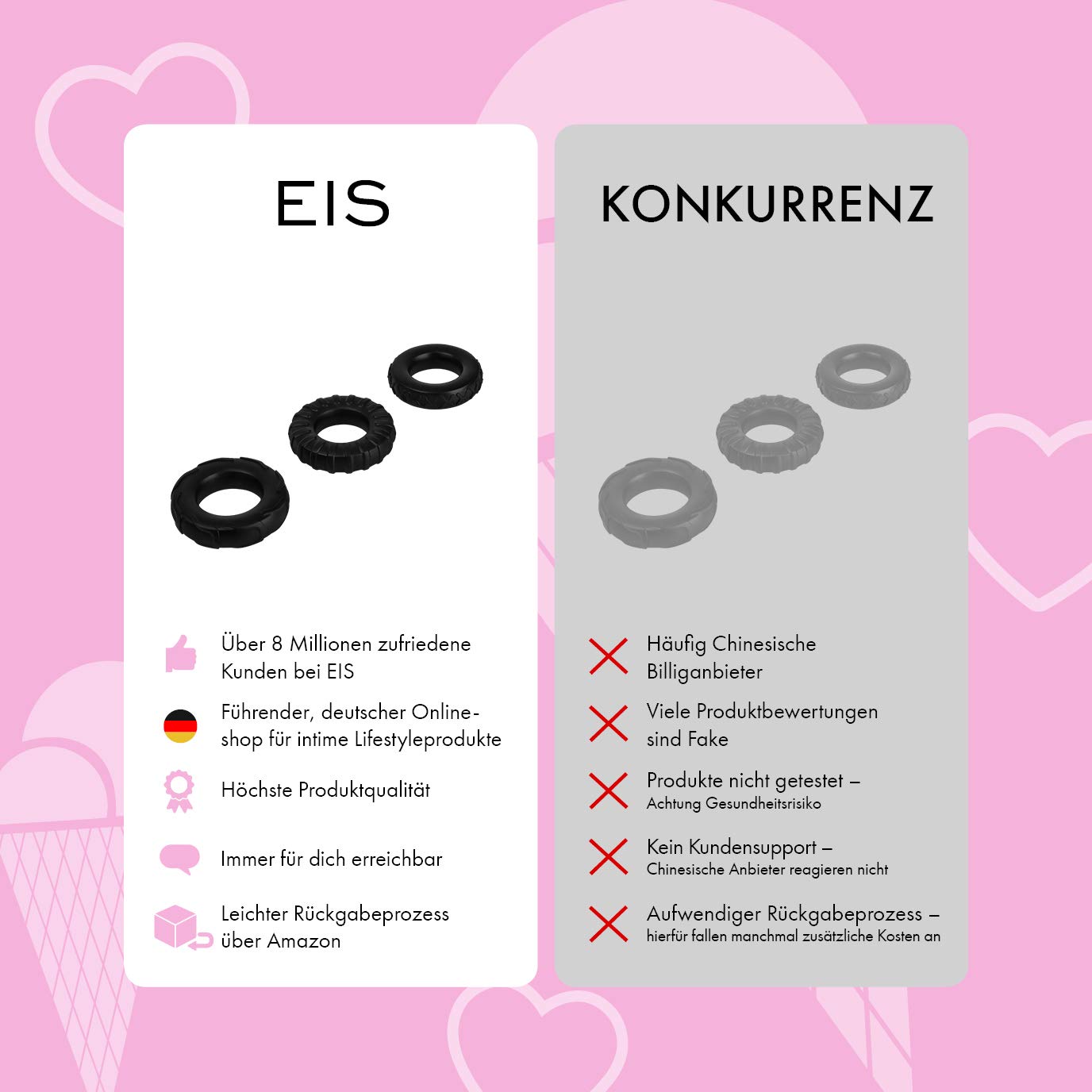 EIS Penisring-Set Silikon 3-teilig 50 mm 3 Designs
