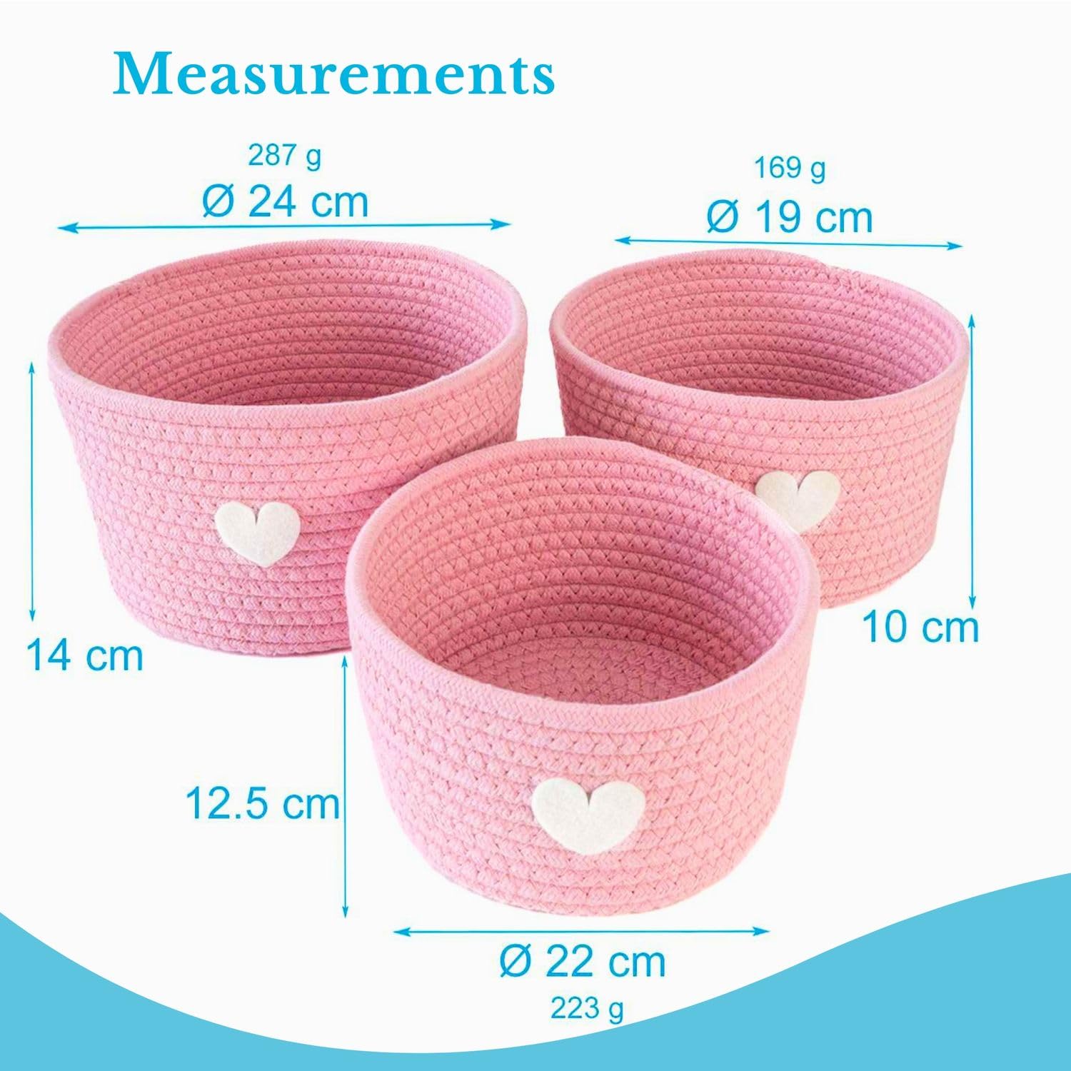Intirilife Aufbewahrungskorb Set Rosa Herz Baumwolle 3er