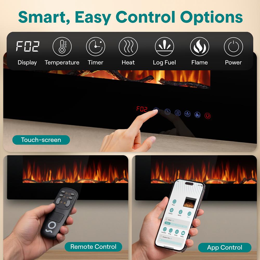 Serenelife Heater Elektrokamin Wand schwarz 1500W WiFi