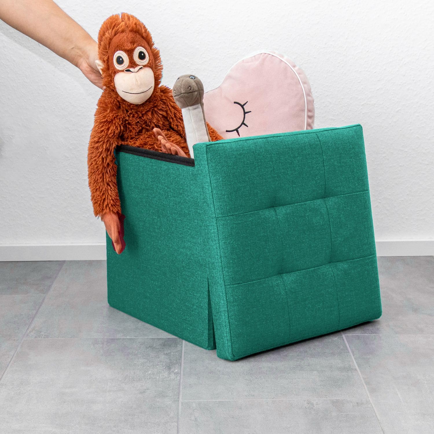 Intirilife Sitzhocker Sitzwürfel 38x38x38 cm Dunkel Türkis Stoff
