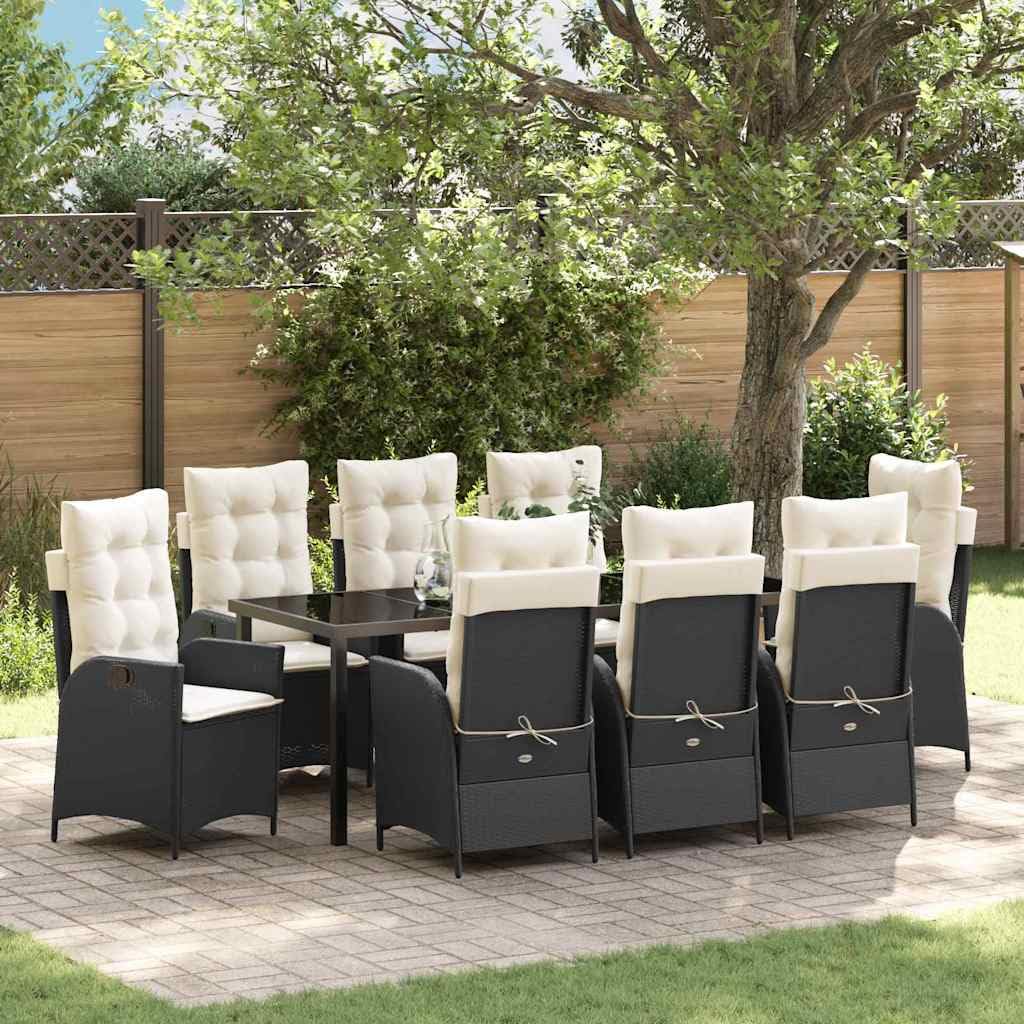 vidaXL Garten Essgruppe Schwarz 9-tlg Poly-Rattan