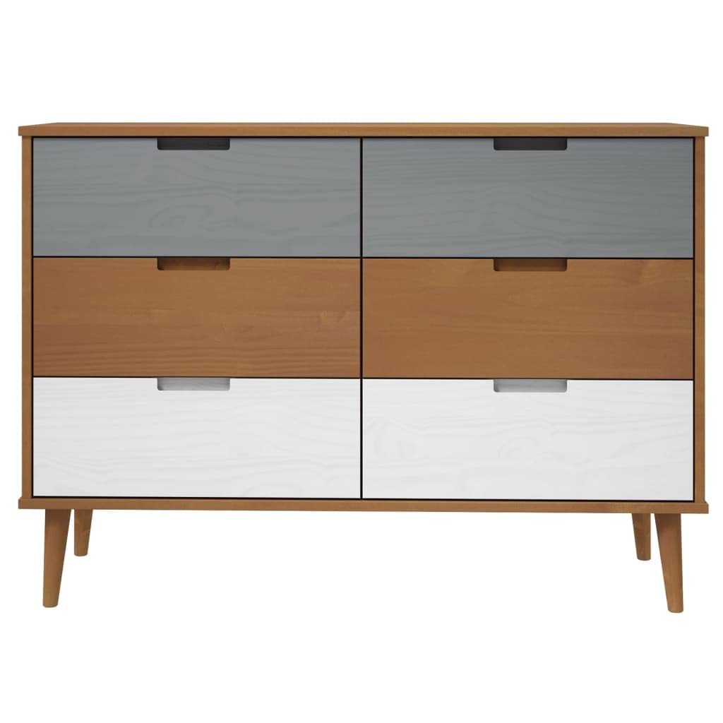 vidaXL Kommode Braun-Weiß 113 cm Kiefer 6 Schubladen