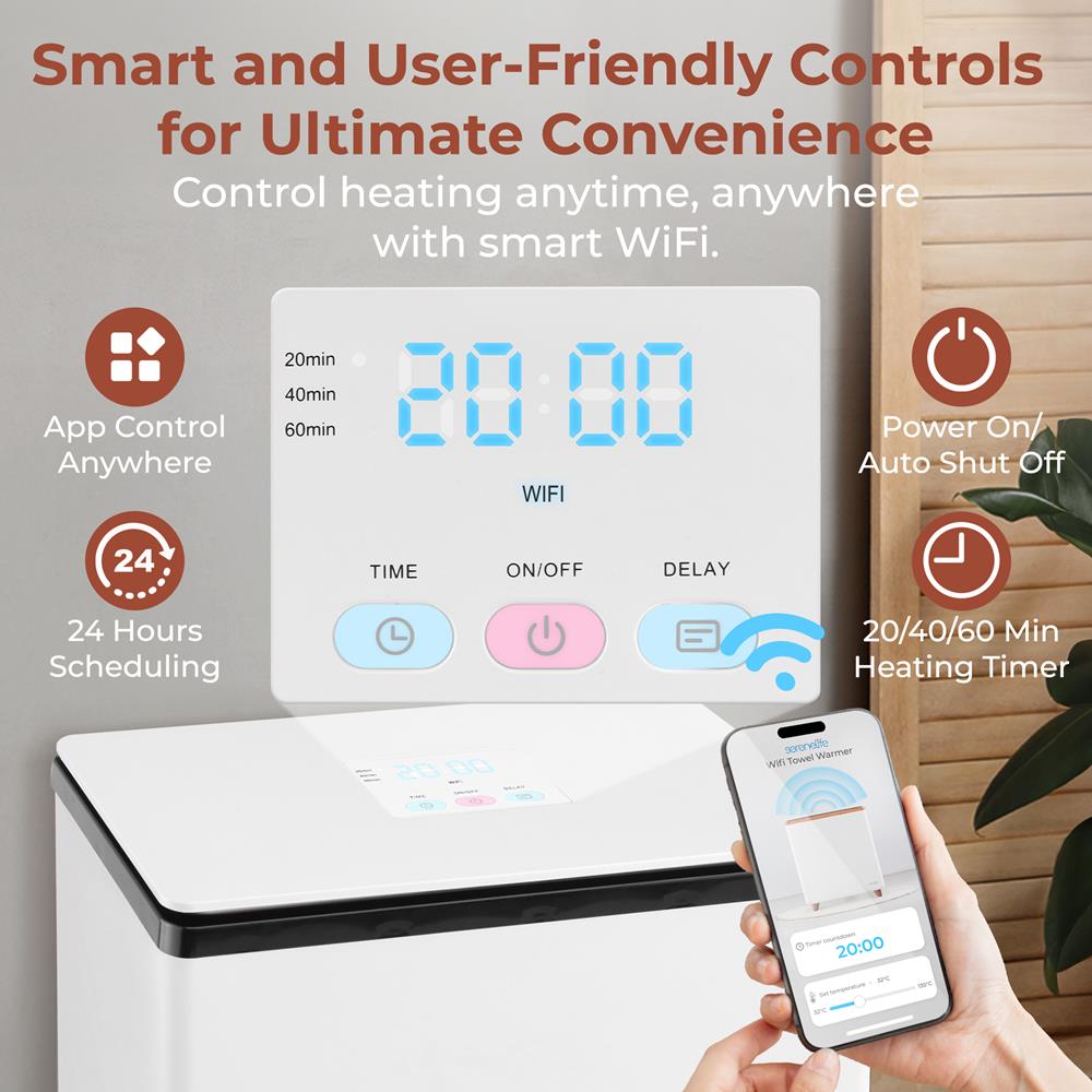 Serenelife Handtuchwärmer WLAN Edelstahl 20L Timer