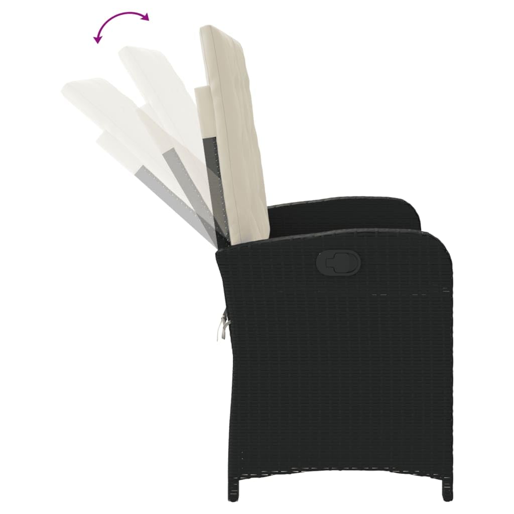 vidaXL Gartenbank Verstellbar 105x59x93 cm Schwarz Rattan Kissen