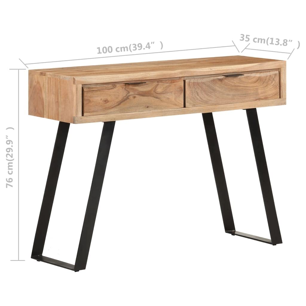 vidaXL Konsolentisch Akazie 100x35x76 cm 2 Schubladen Naturkante