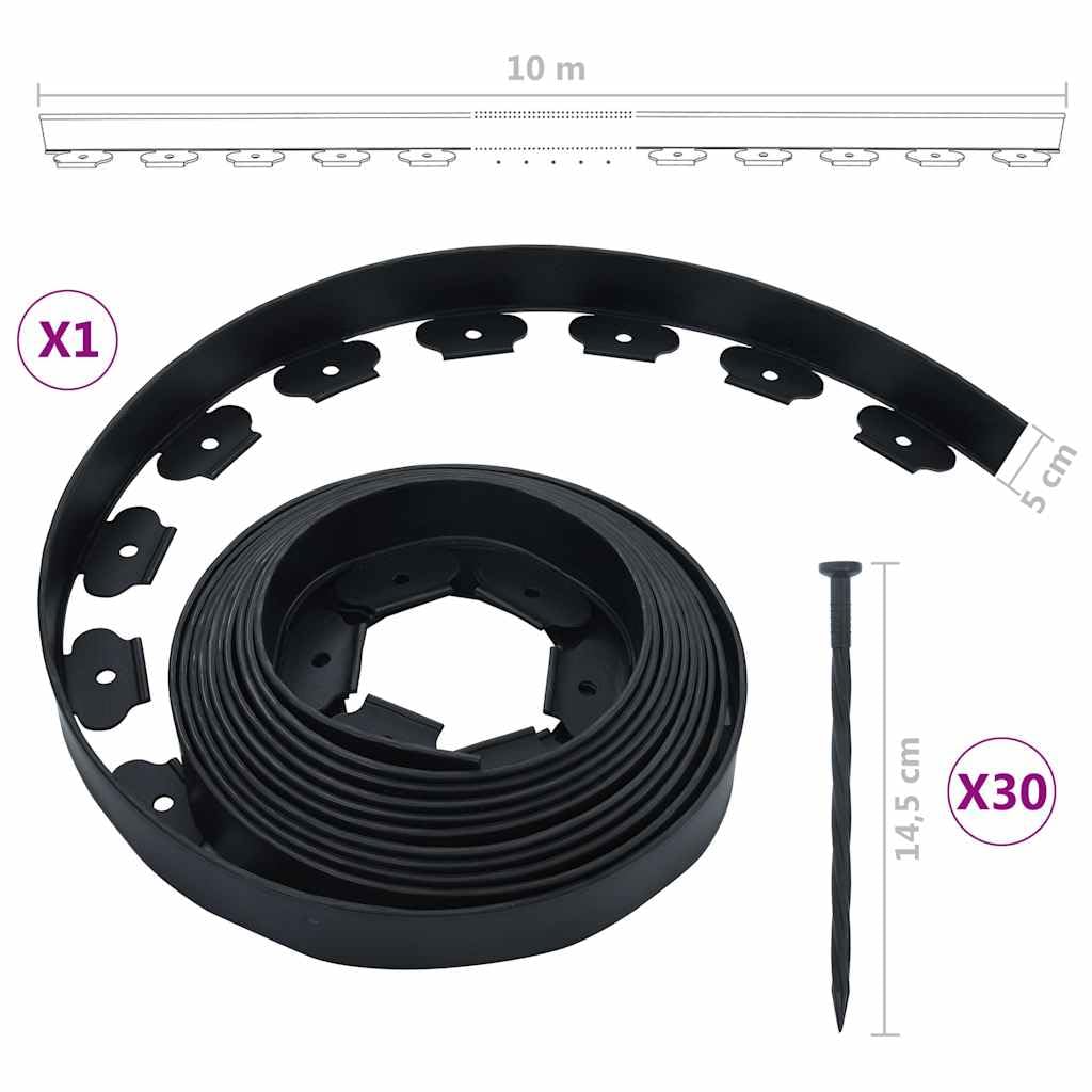 vidaXL Heim & Garten Rasenkante PE Schwarz 10 m 5 cm Nägel