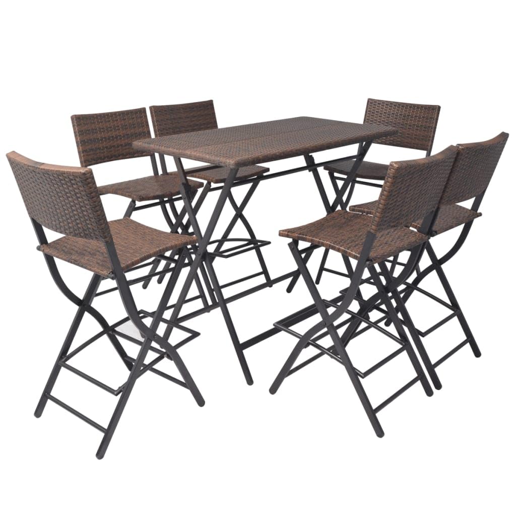 vidaXL Garten-Essgruppe 7-tlg Rattan Braun Klappbar