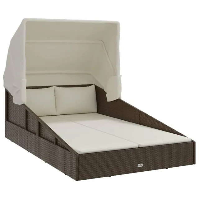 vidaXL Sonnenliege Braun mit Faltdach 200 cm Poly Rattan