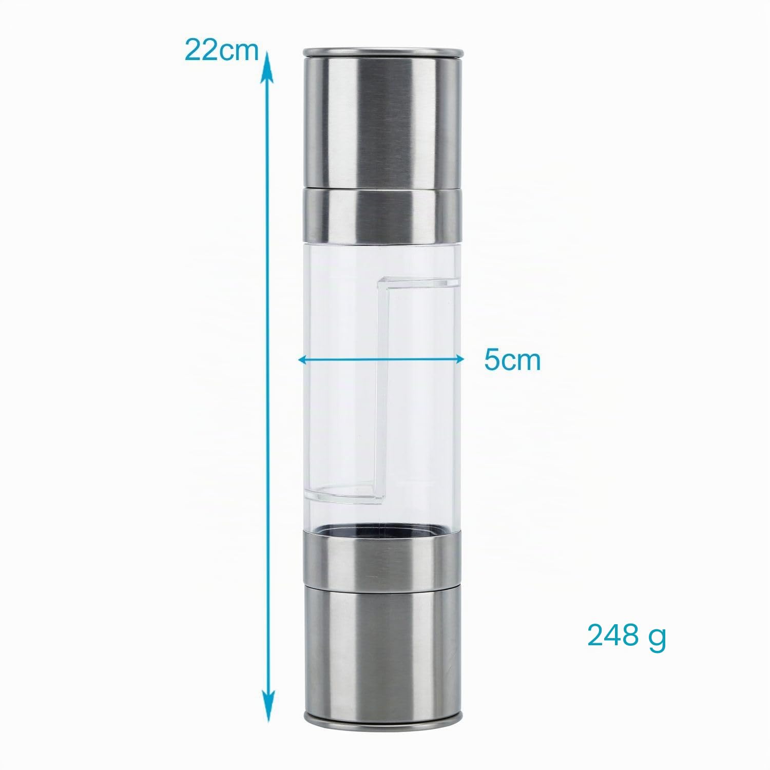 Intirilife Dual Salz- Pfeffermühle Silber Transparent 22cm