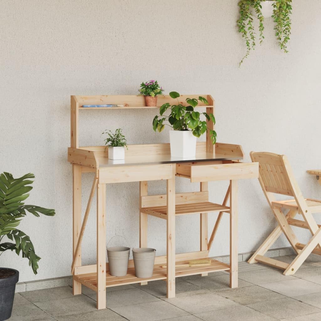 vidaXL Pflanztisch Umtopftisch Tanne Natur mit Ablagen