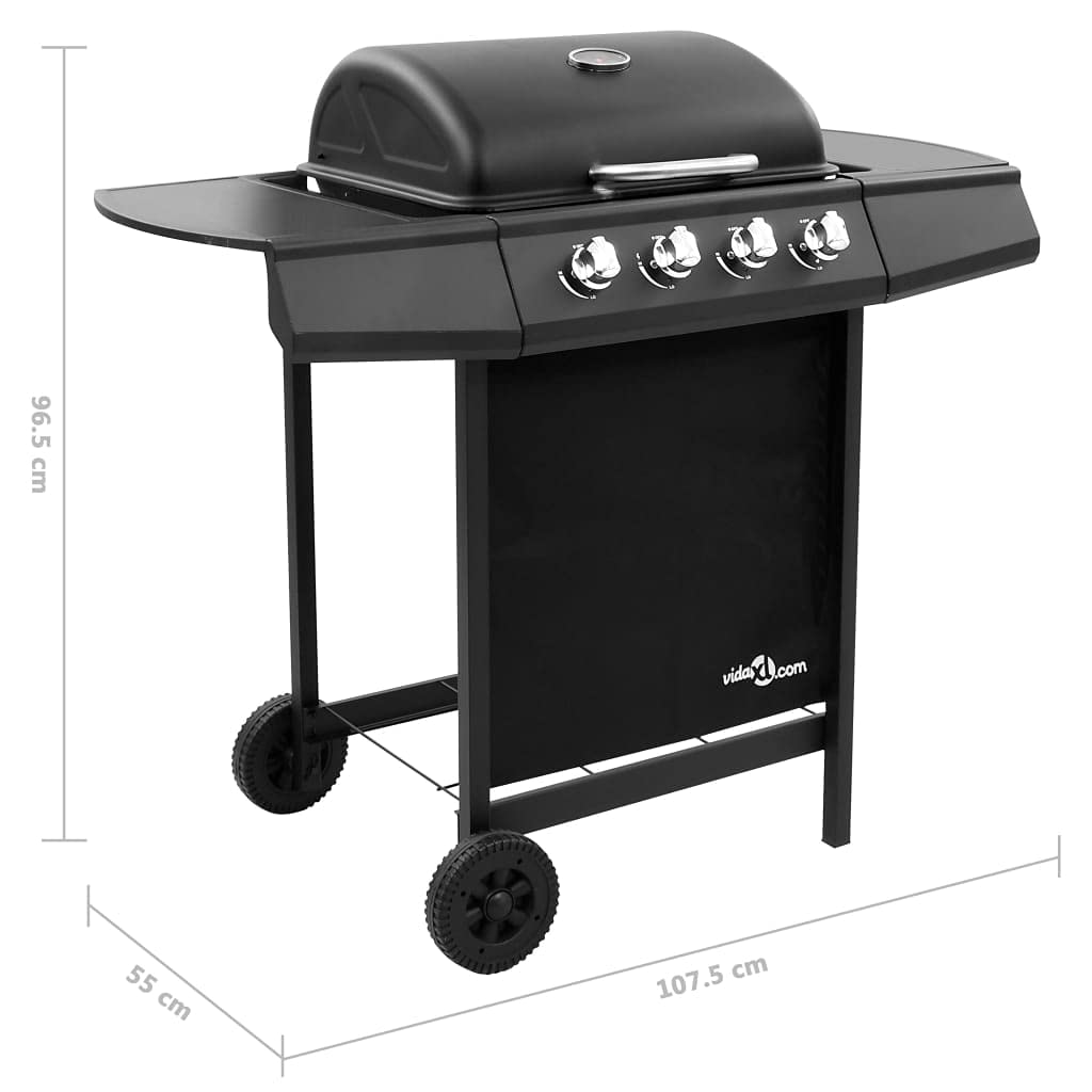 vidaXL Heim & Garten Gasgrill 4 Flammen Schwarz mit Deckel