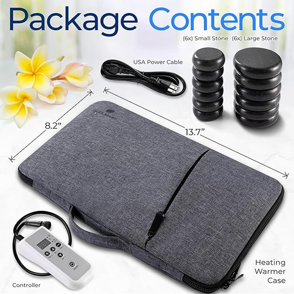 Serenelife Hot Stone Massagesteine Basalt Grau 12 Steine Set
