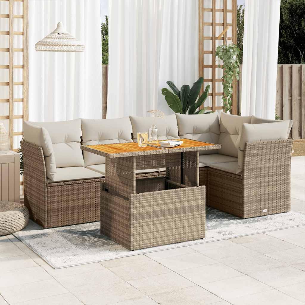 vidaXL Heim & Garten Garten-Sofagarnitur Beige Rattan 6-TLG. Tisch
