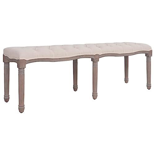 vidaXL Sitzbank Stoff 150x40x48 cm Cremeweiß Massivholz