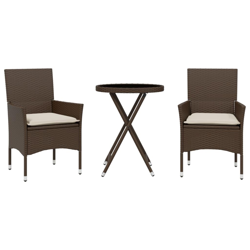 vidaXL Heim & Garten 3-tlg. Bistroset Braun Rattan Glas