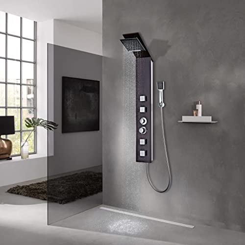 vidaXL Duschpaneel Glas braun Holzoptik Regendusche System