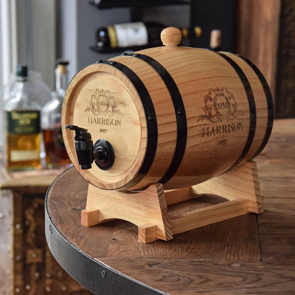 Mikamax Bar Holzfass Spender 3L mit Zapfhahn Holz Natur