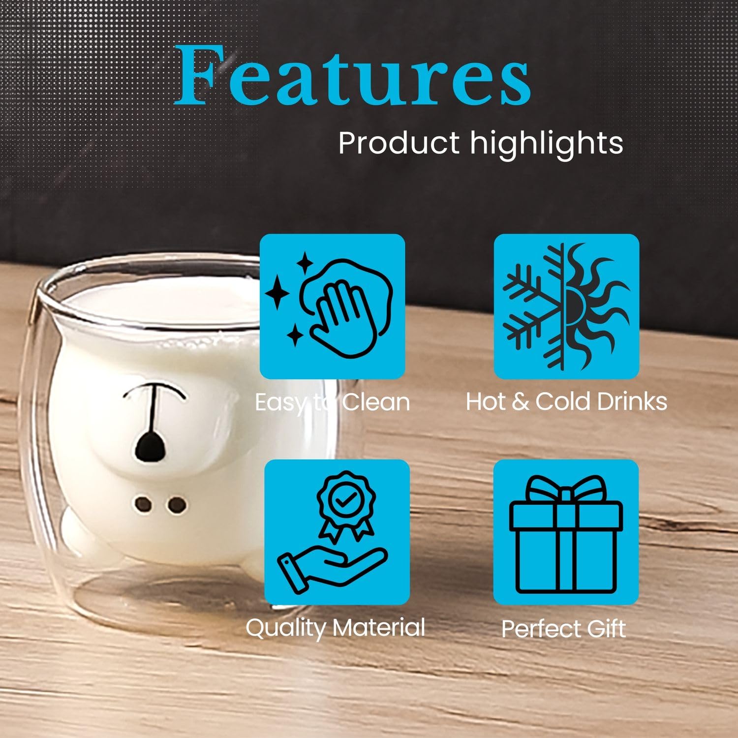 Intirilife Thermo Glas Set 4x 230 ml Bären Design Borosilikat
