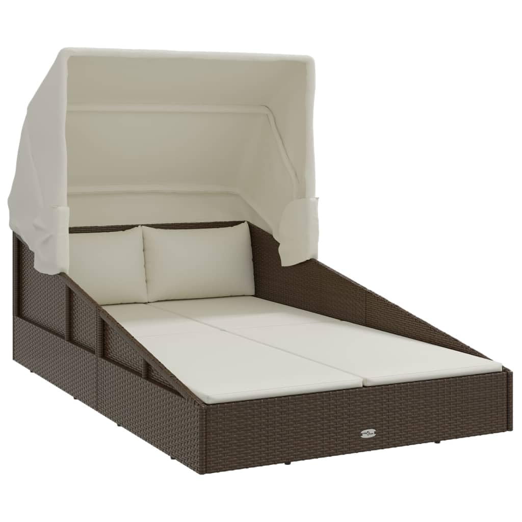 vidaXL Sonnenliege Braun mit Faltdach 200 cm Poly Rattan