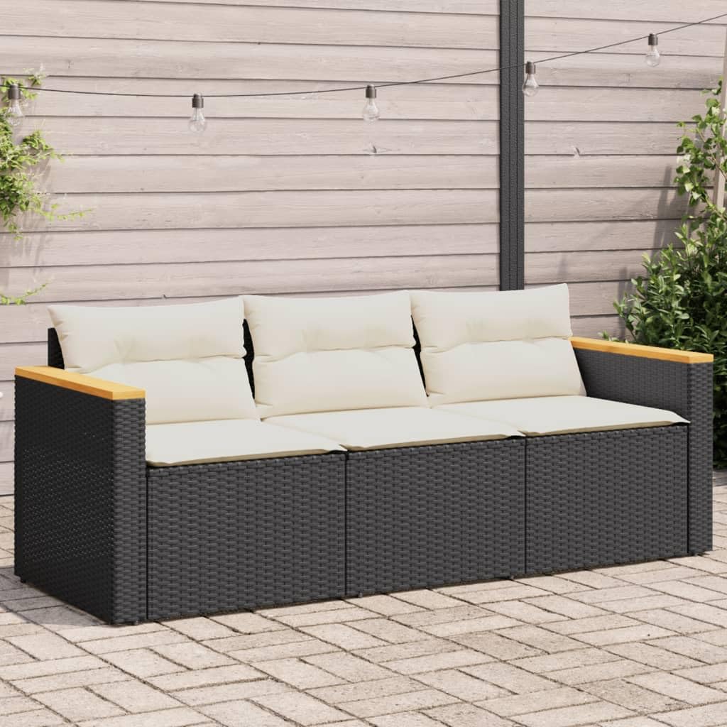 vidaXL Heim & Garten Gartensofa 3-Sitzer Poly Rattan Schwarz