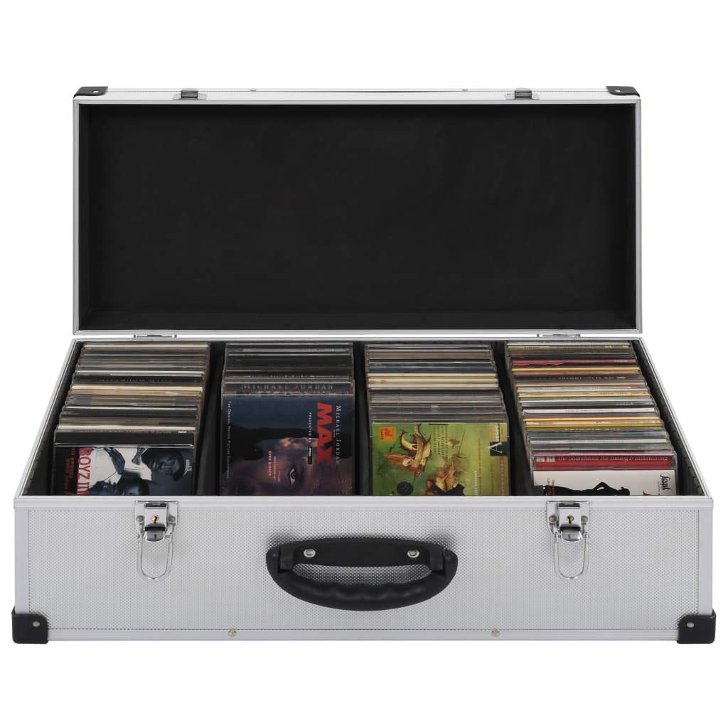 vidaXL CD Koffer 80 CDs Silber Aluminium abschließbar