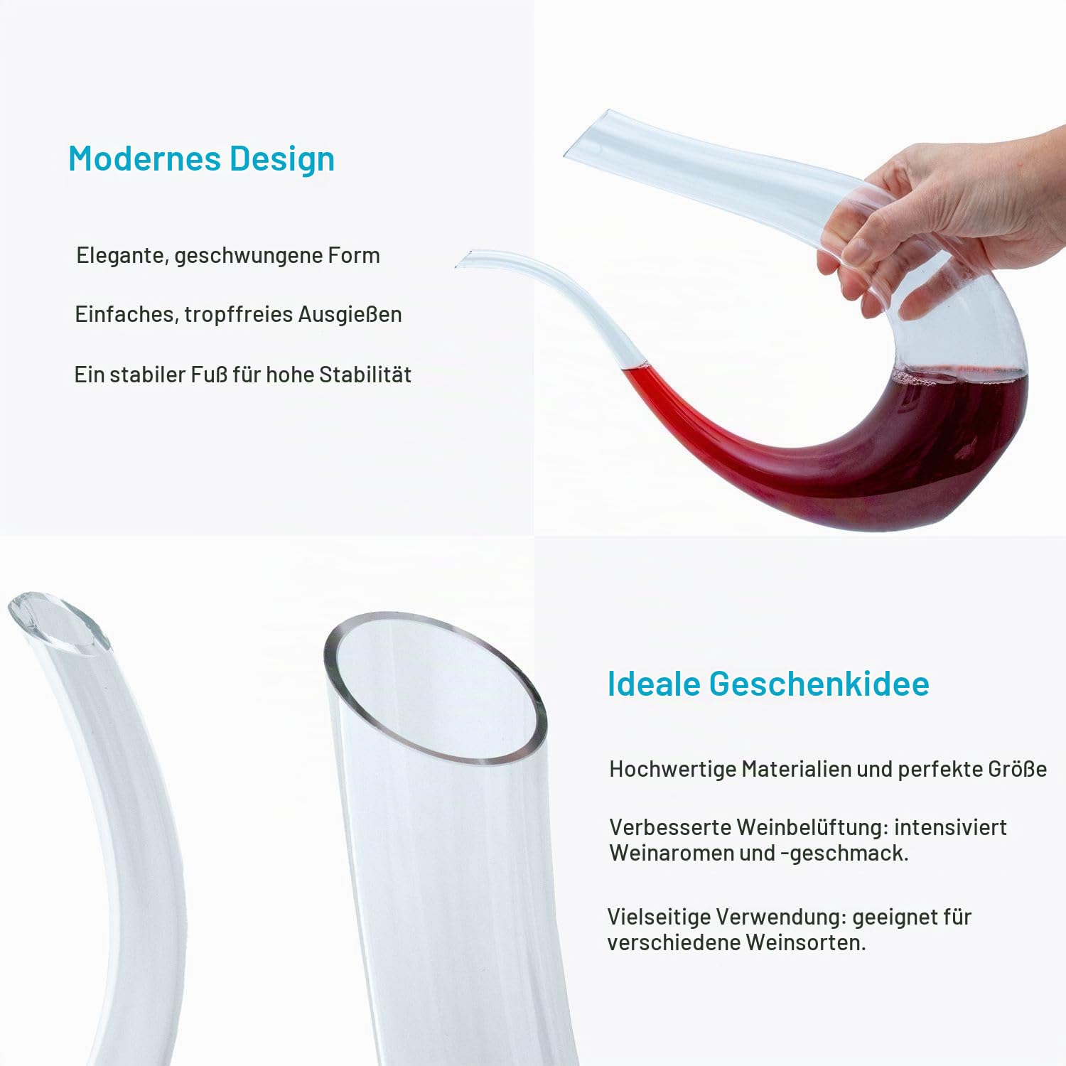 Intirilife Weindekanter U-Form Glas Klar 750 ml Karaffe