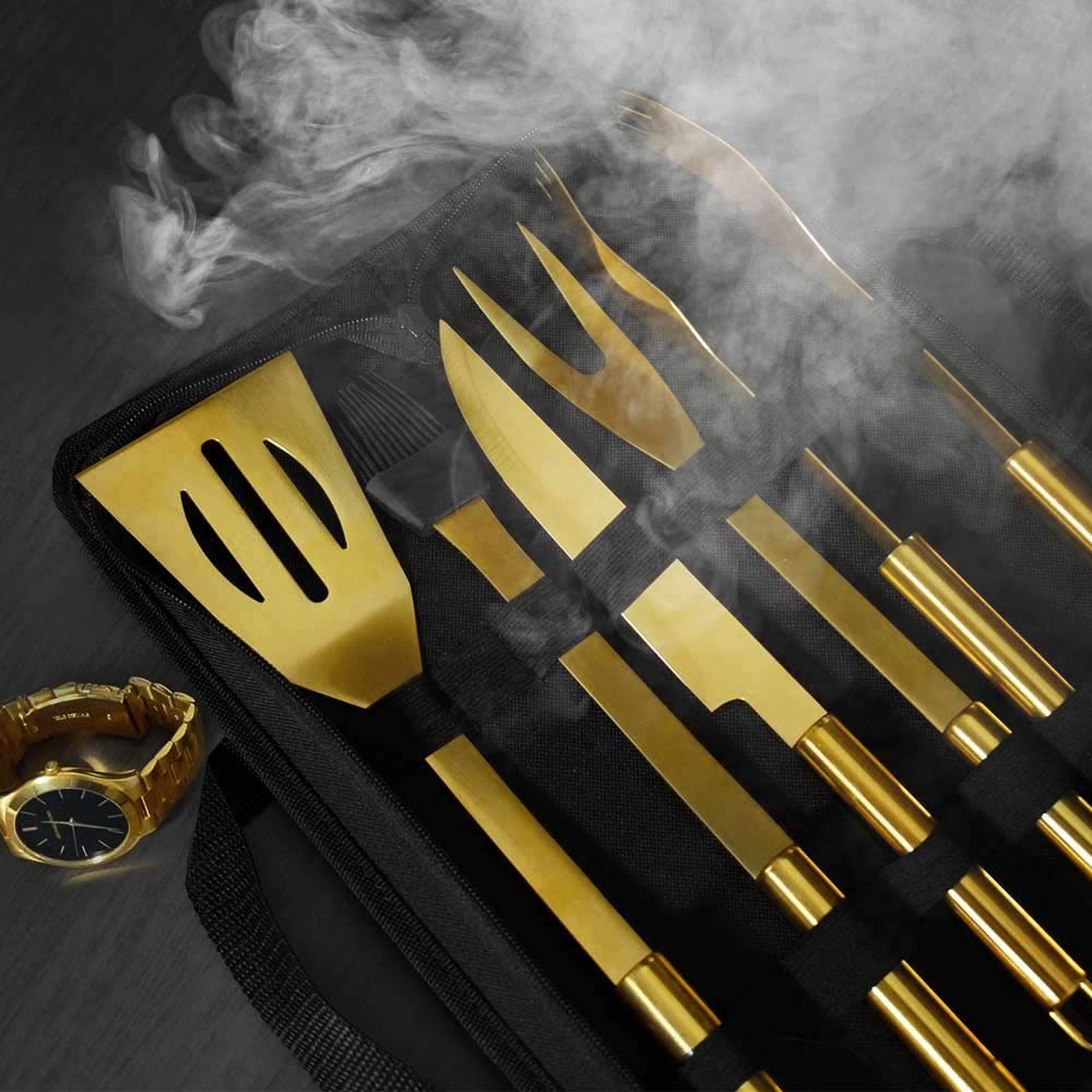 Mikamax Bar & Kitchen Millionaire BBQ Tools Grillset 5-tlg Gold