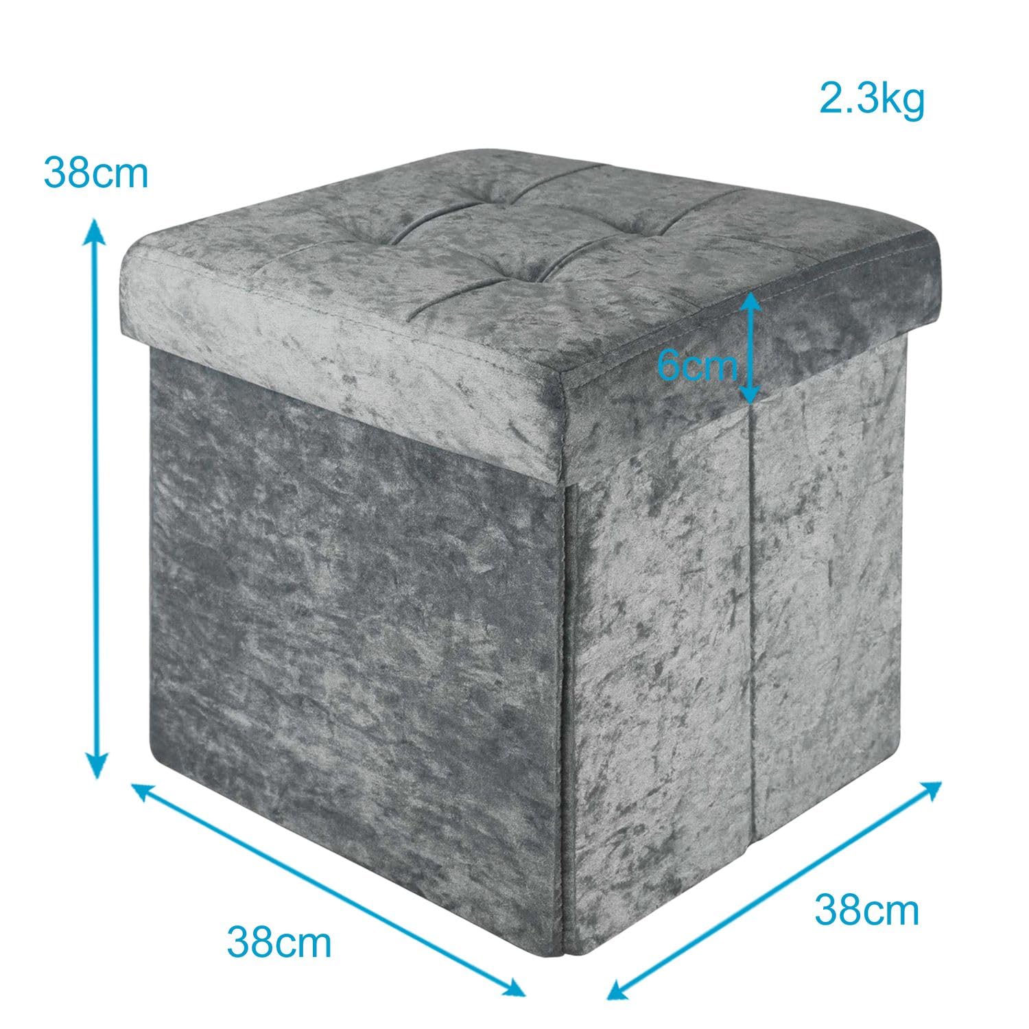 Intirilife Sitzhocker Sitzwürfel Samt Grau 38x38x38 cm Stauraum