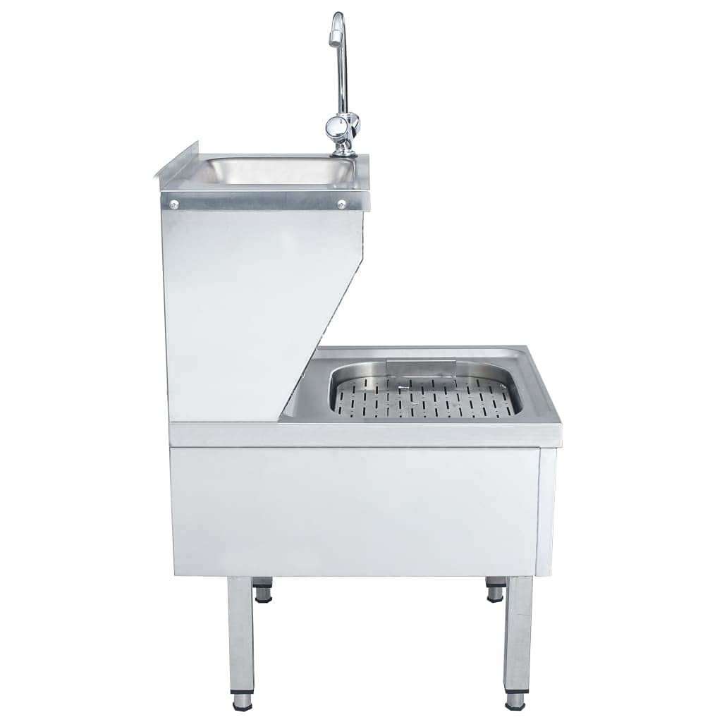 vidaXL Handwaschbecken Edelstahl freistehend 2 Becken Hahn