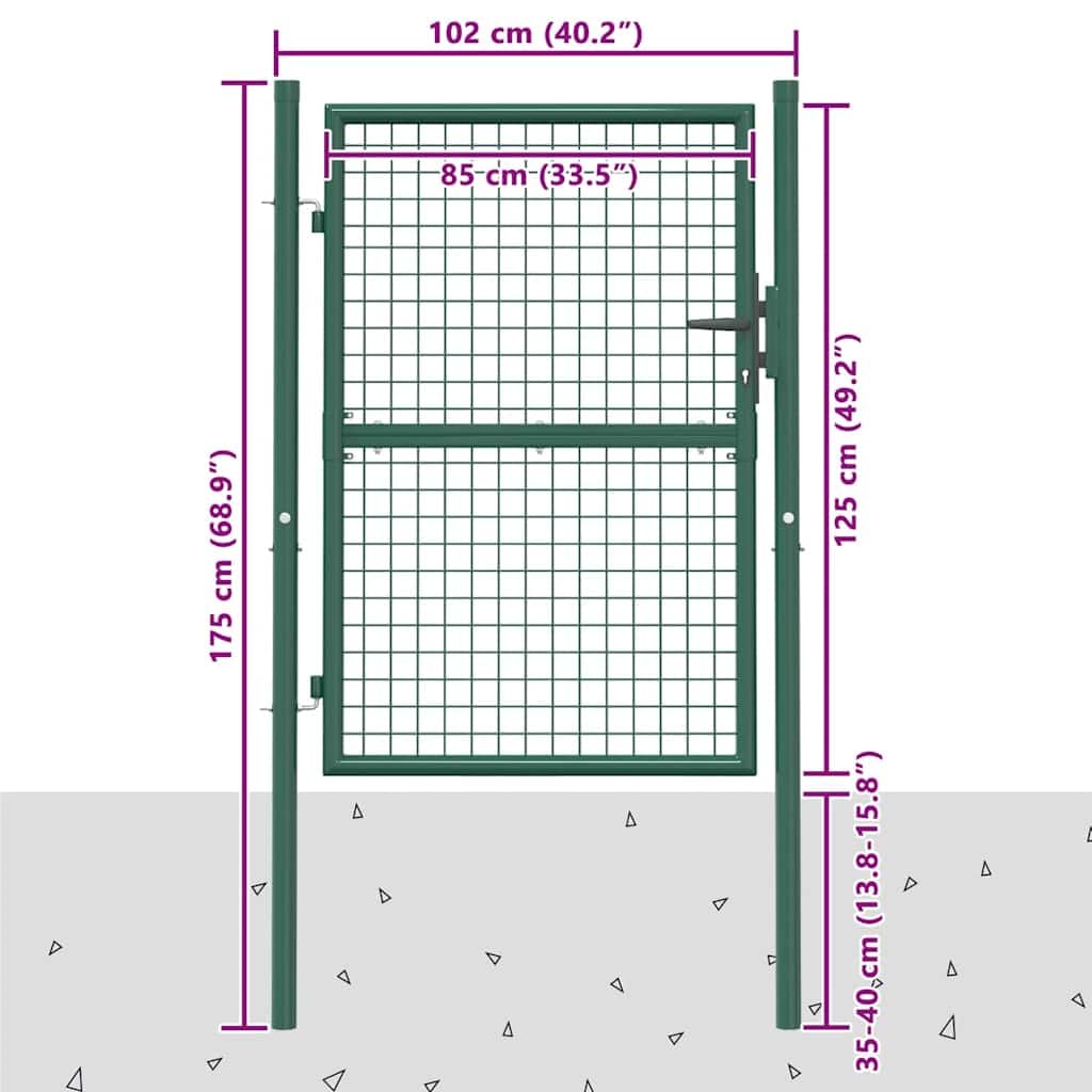 vidaXL Zauntor Stahl grün 100x125 cm abschließbar mit Pfosten