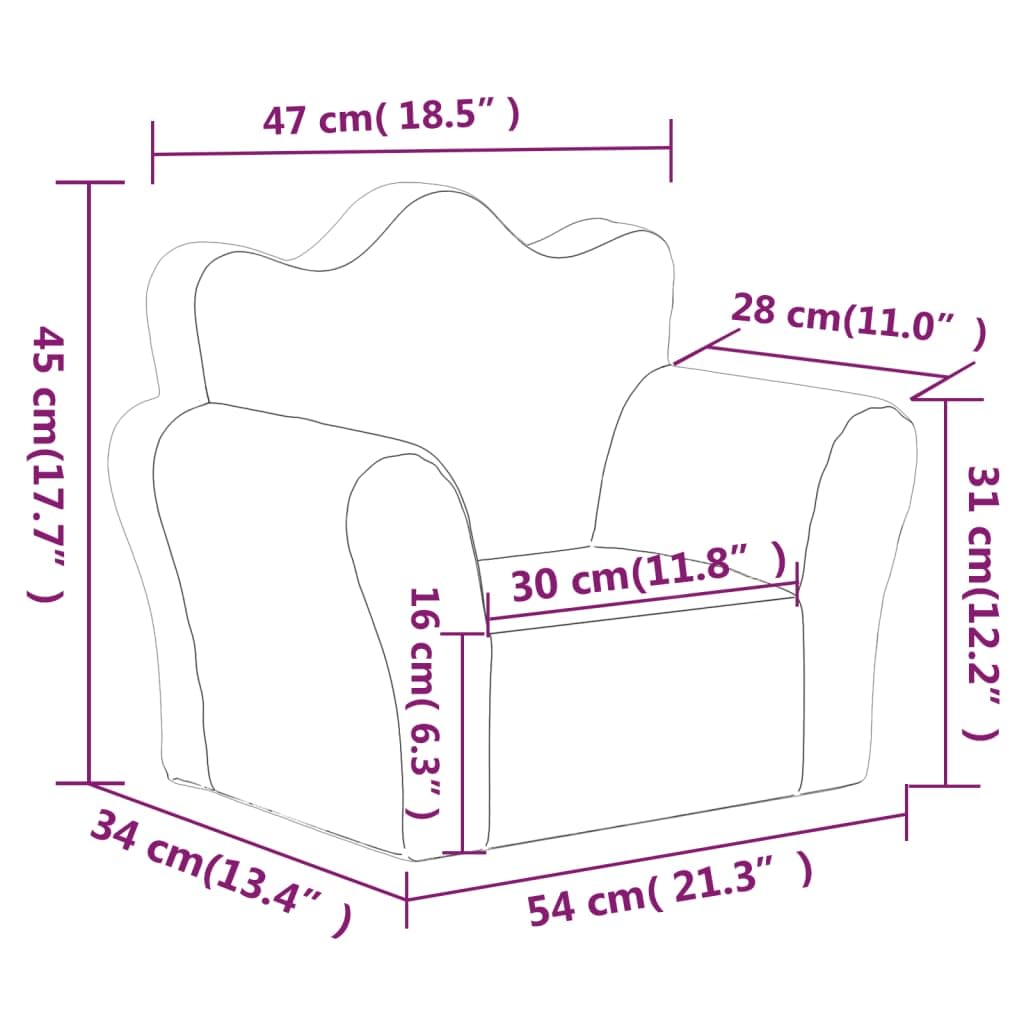 vidaXL Baby Kindersofa Hellgrau Sterne Plüsch 54x34x45 cm