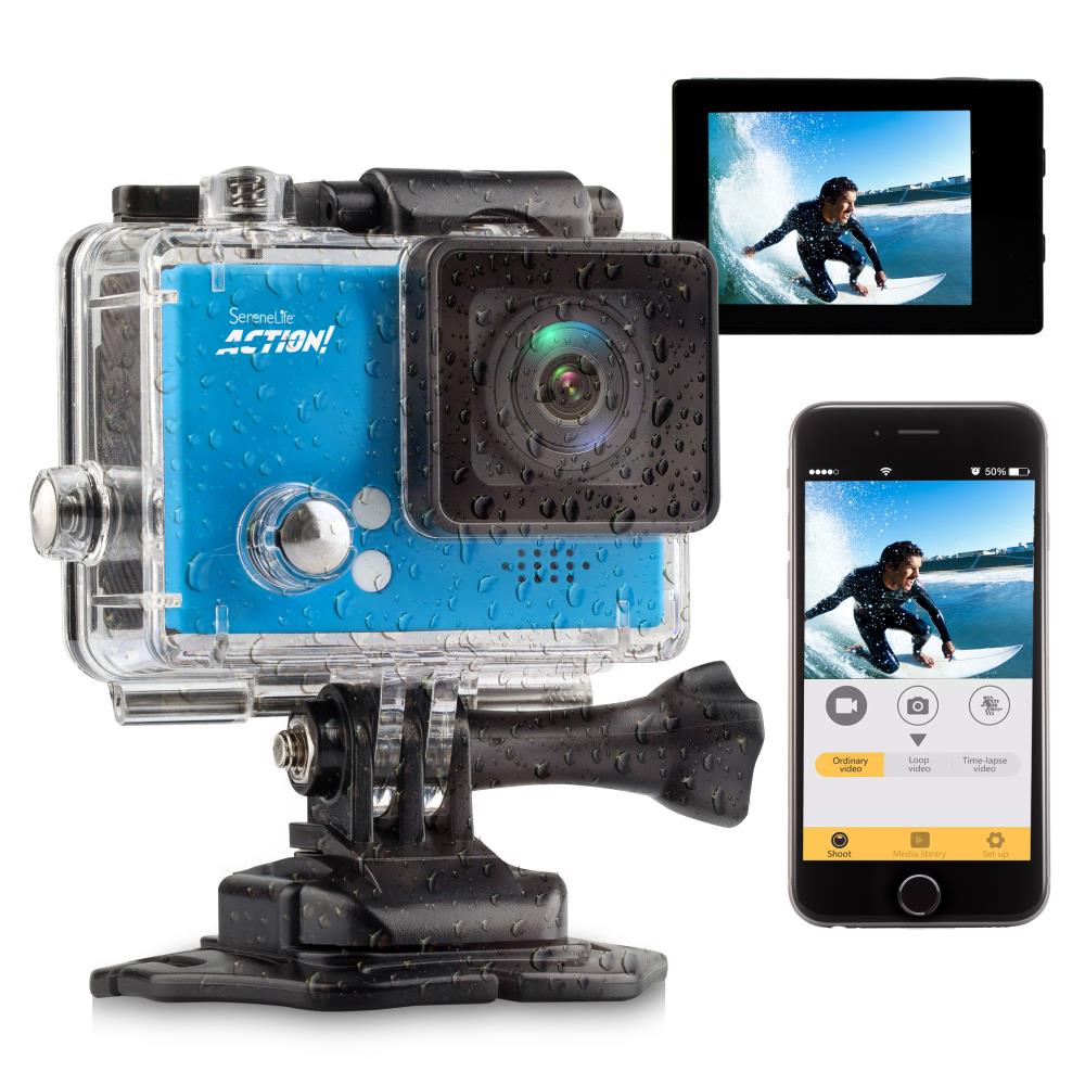 Serenelife 4K Action Cam Actionkamera Blau Slow-Mo WiFi