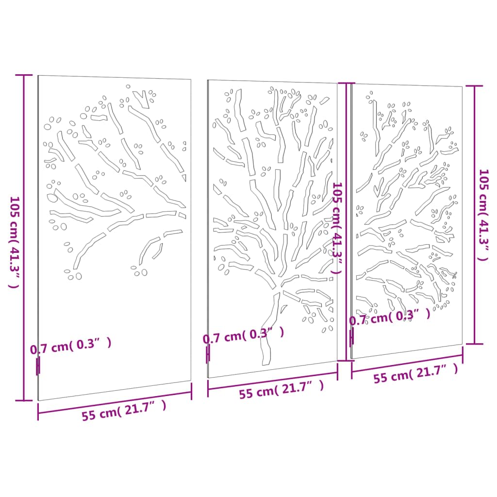 vidaXL Heim & Garten Wanddeko 3-tlg Cortenstahl Baum 105x55