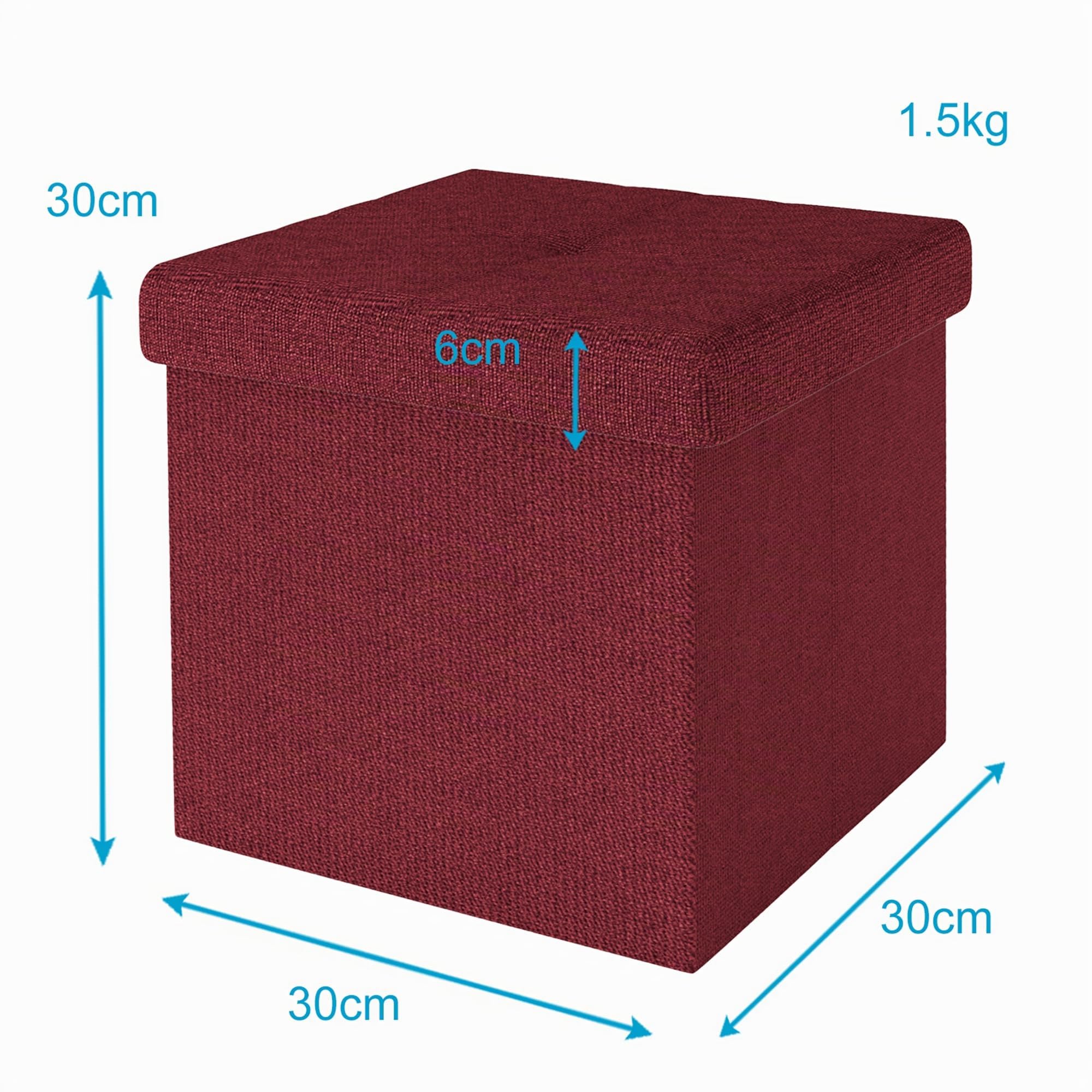 Intirilife Sitzhocker 30x30x30 Granat Rot mit Stauraum