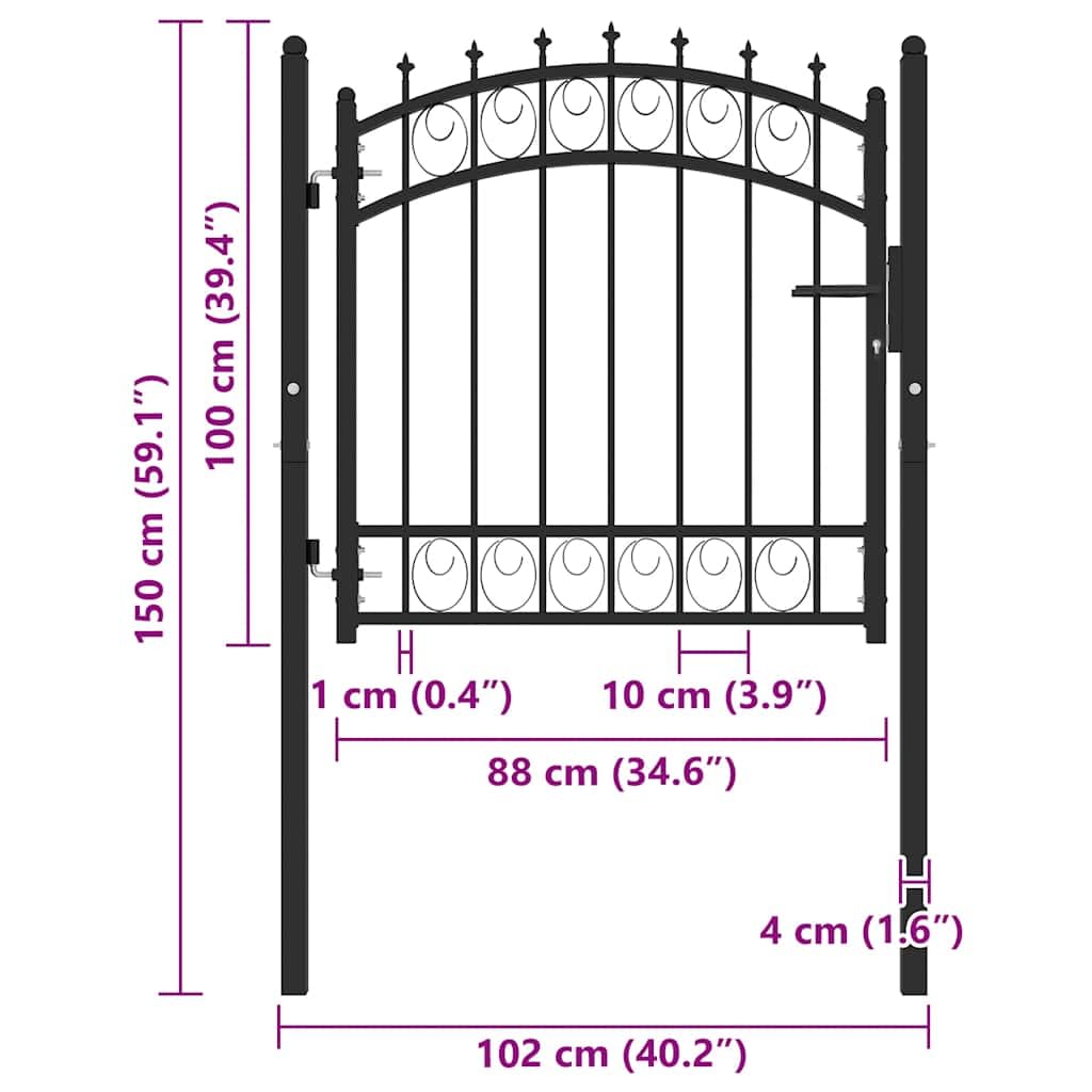 vidaXL Heim & Garten Zauntor Stahl 102x150cm Schwarz mit Spitzen