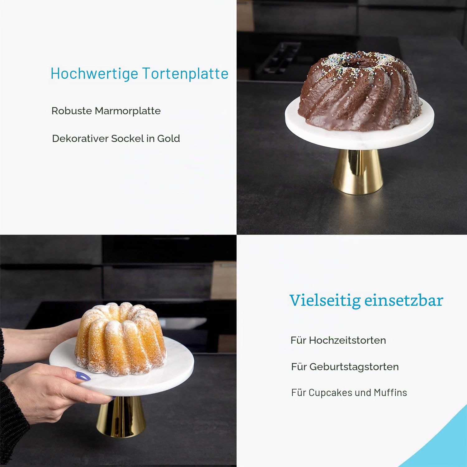Intirilife Kuchenplatte Tortenständer Marmor Gold 20 cm