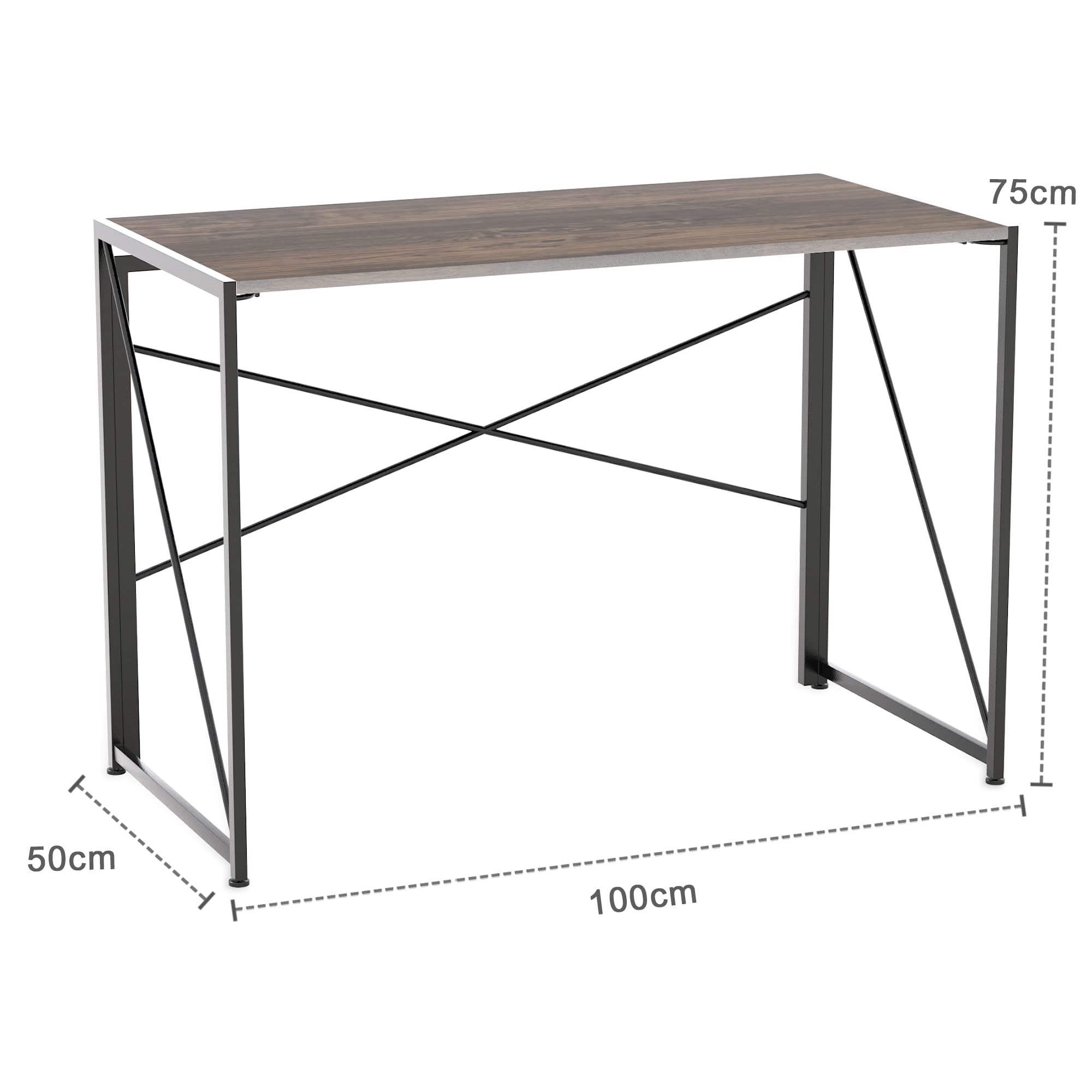 Intirilife Schreibtisch 100x50x75cm Holz Metall faltbar braun